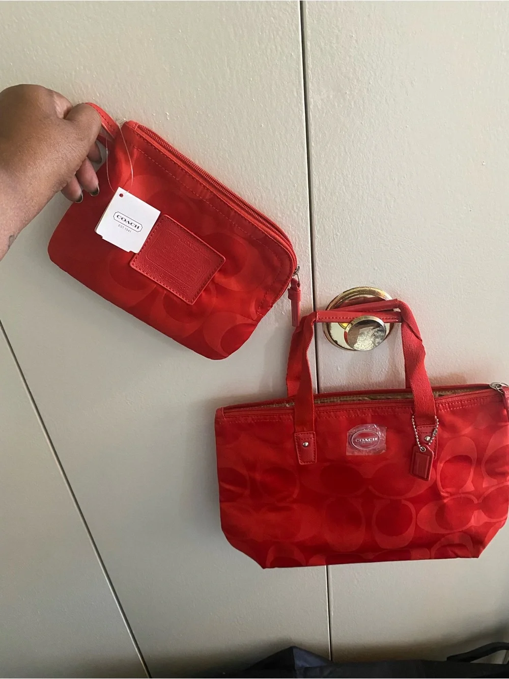 Coach “Getaway” Collection Nylon Packable Travel Signature Tote & Match.Wristlet